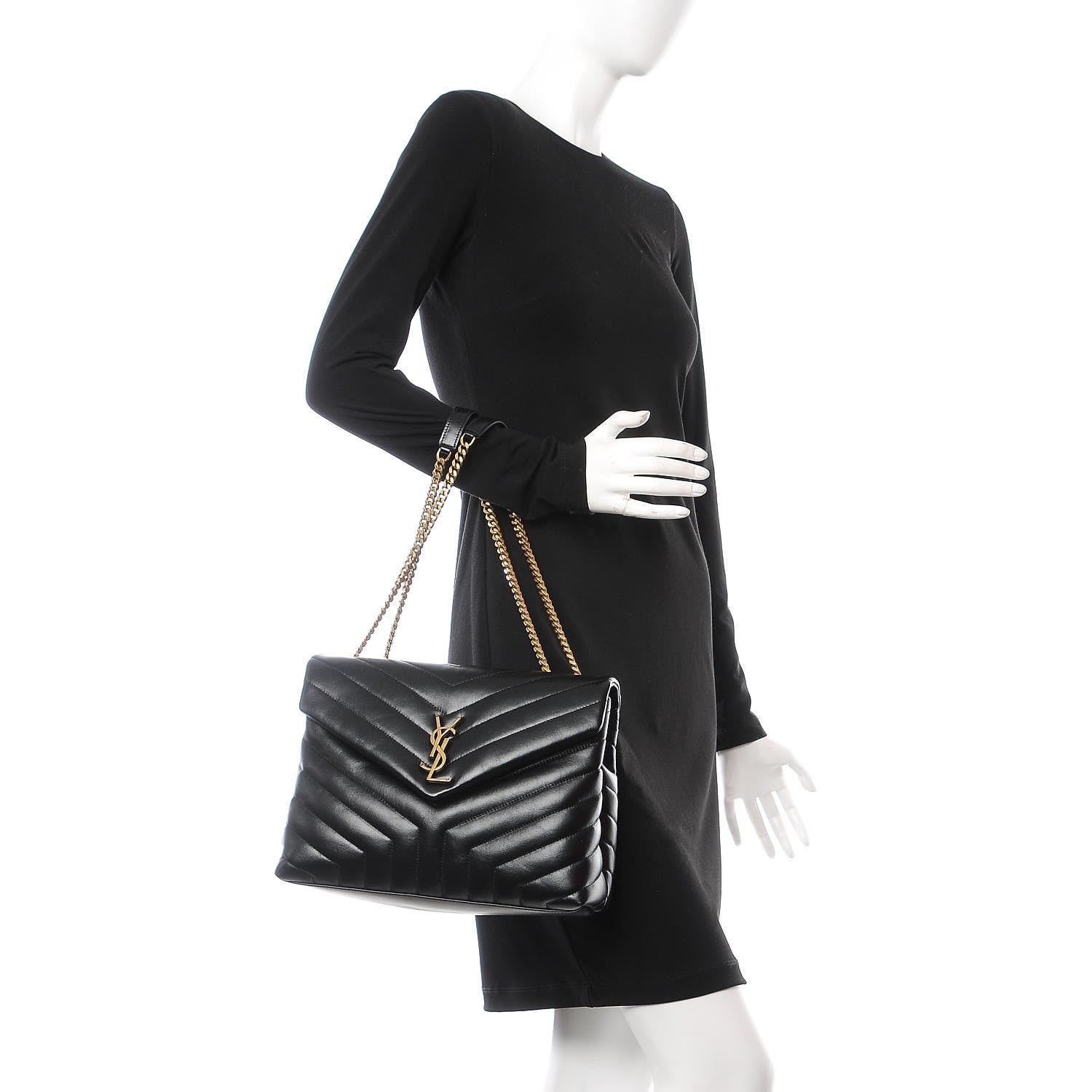 Saint Laurent Calfskin Y Quilted Monogram Medium Loulou Chain Satchel Black 2 of 10