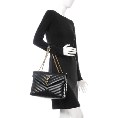 Saint Laurent Calfskin Y Quilted Monogram Medium Loulou Chain Satchel Black 2 of 10