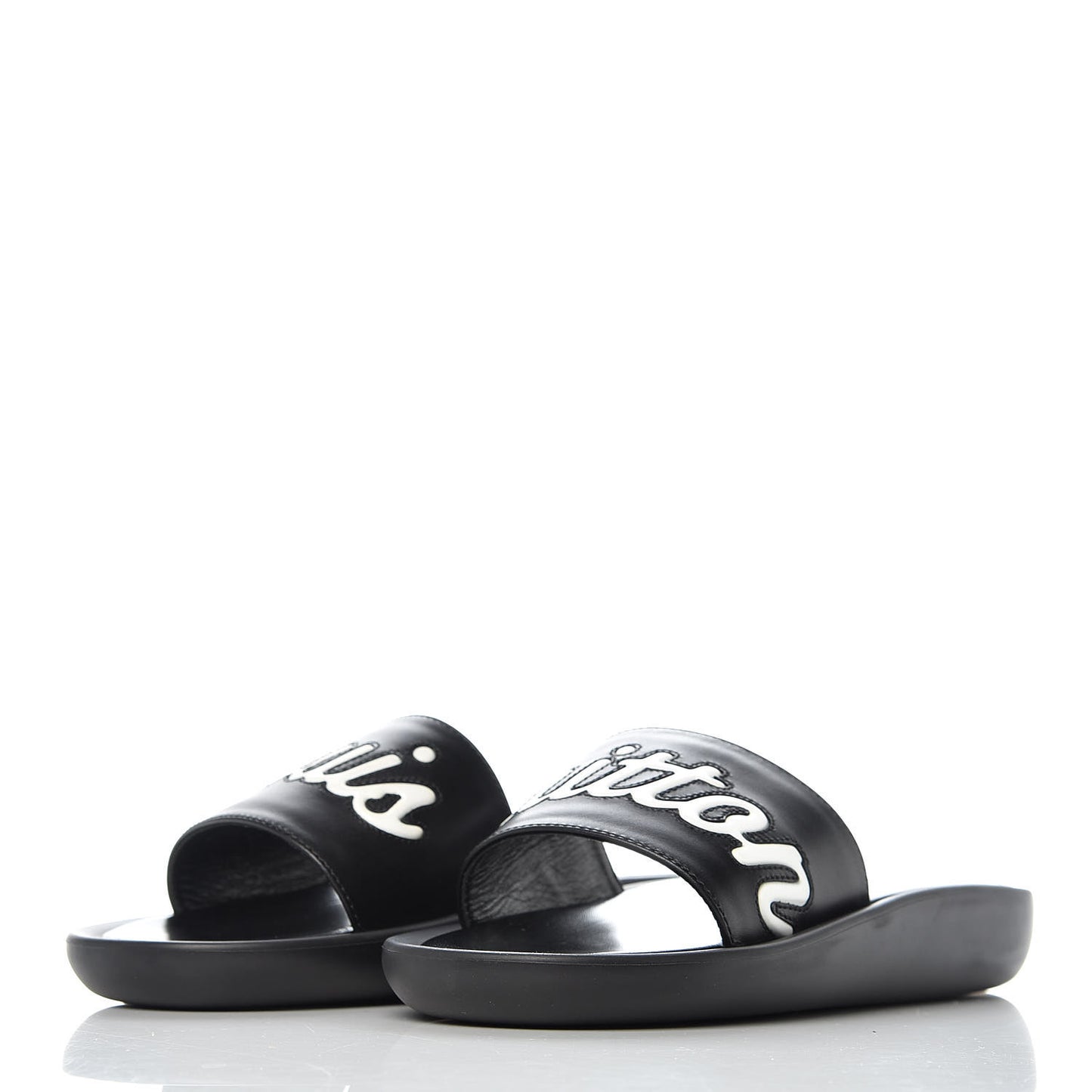 Calfskin Logo Sunbath Slide Sandals 36 Black
