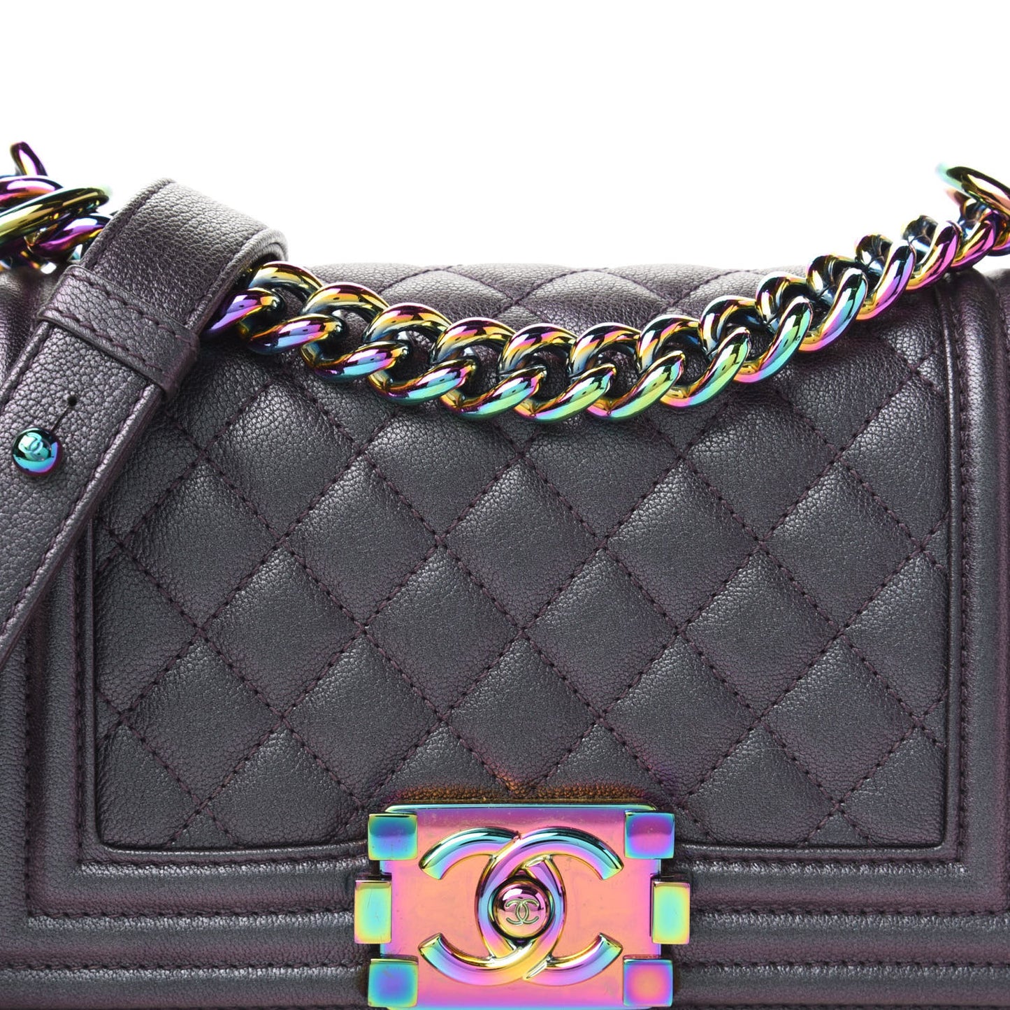 Iridescent Goatskin Quilted Small Boy Flap Purple