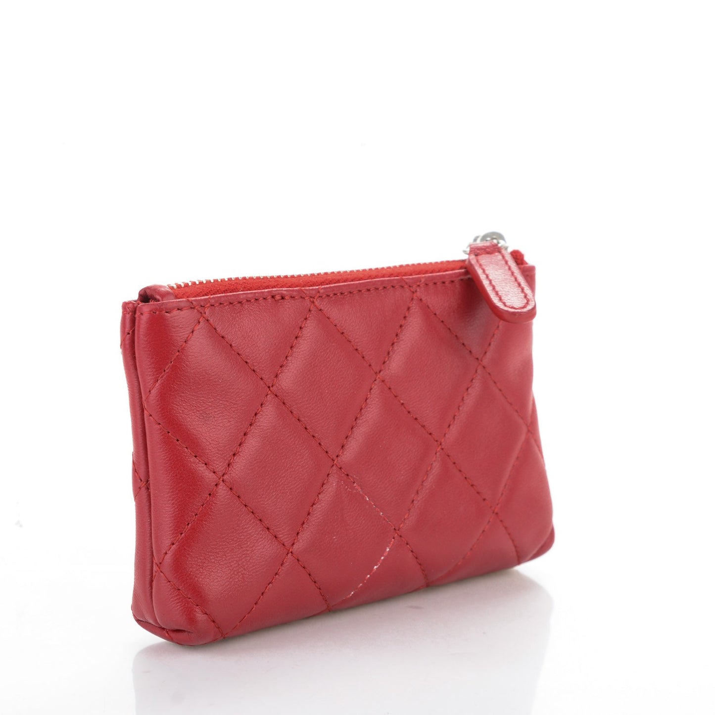 Lambskin Quilted Key Holder Case Red