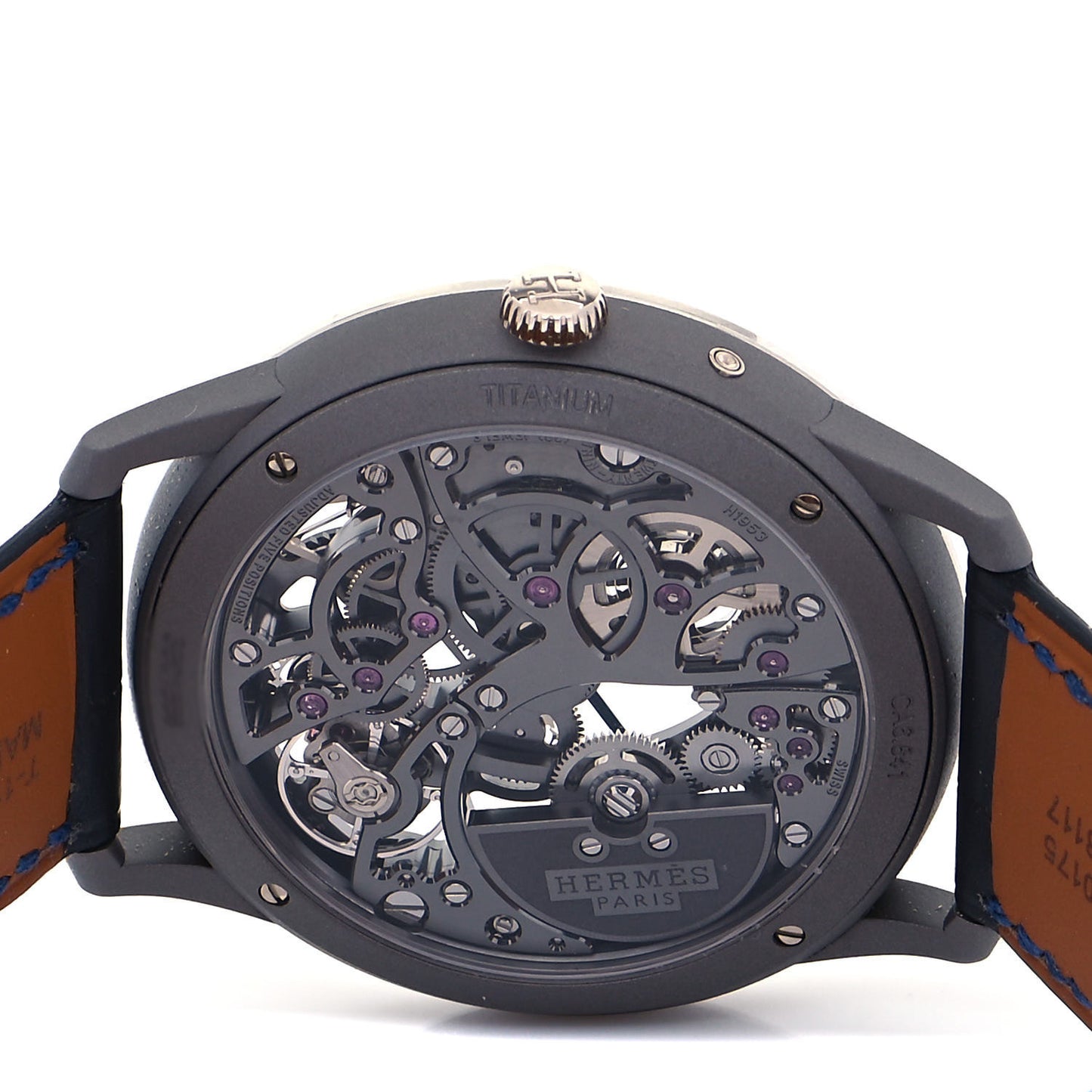 Platinum Titanium Alligator 39.5mm Slim d'Hermes Squelette Lune Automatic Watch Graphite