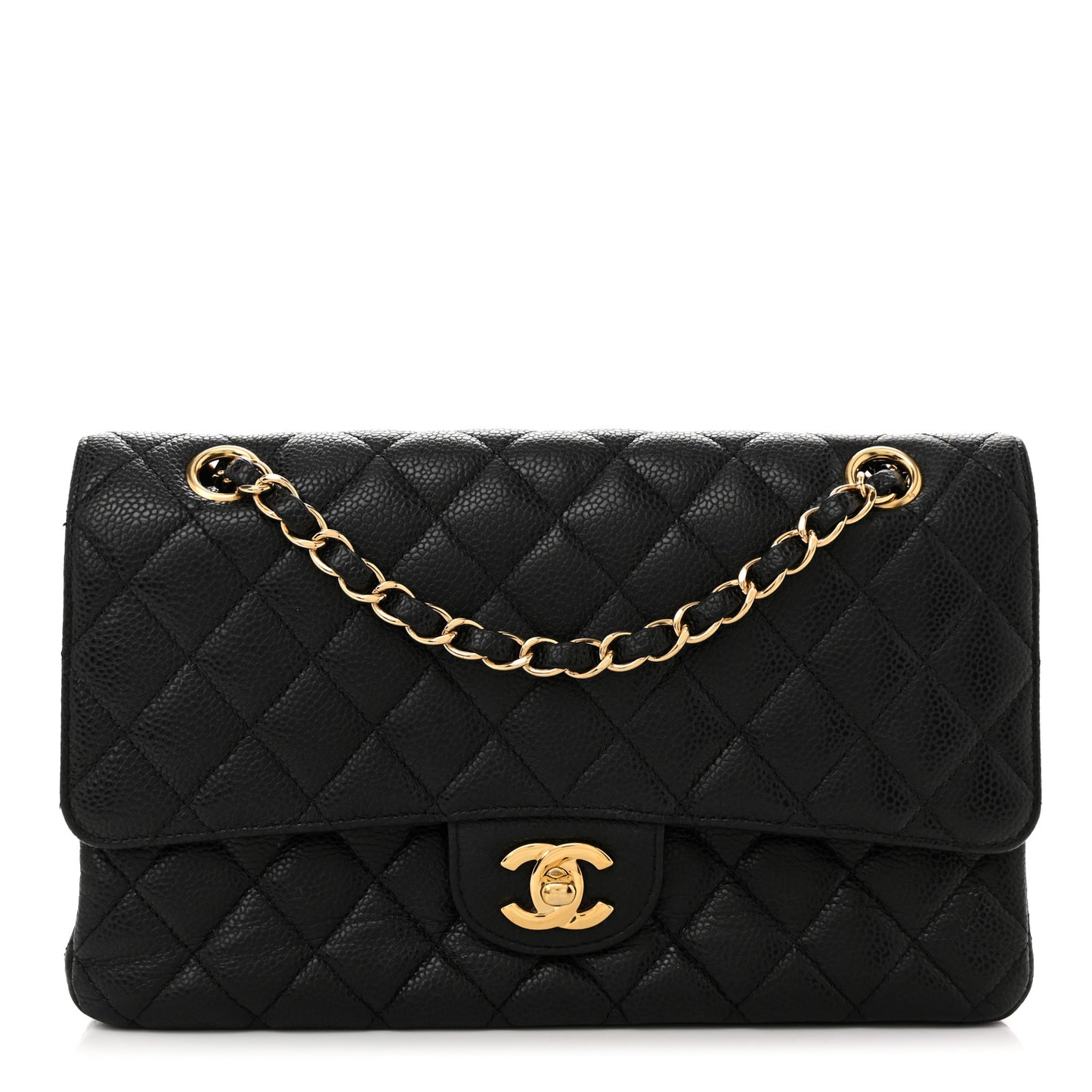Caviar Quilted Medium Double Flap Black