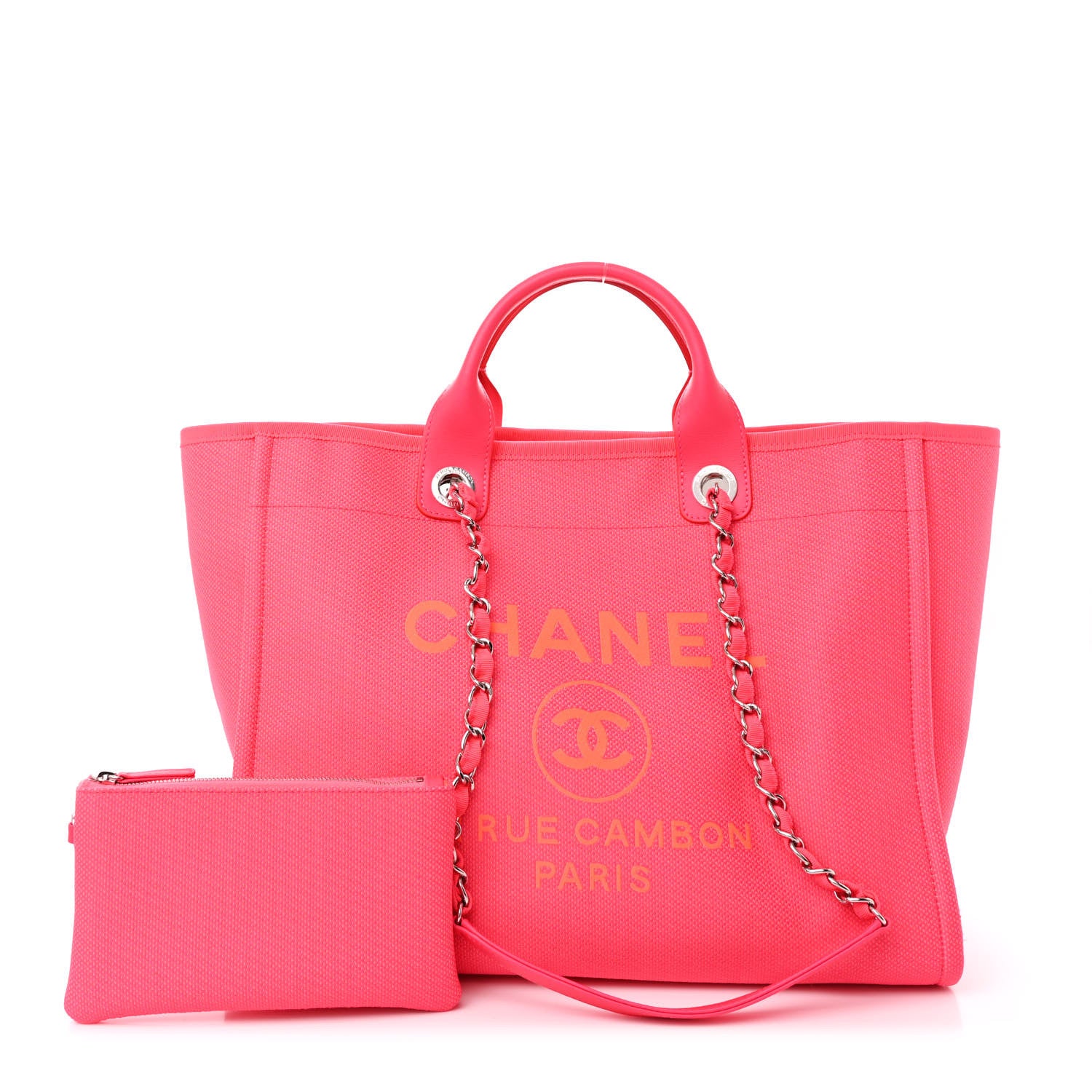 Chanel Mixed Fibers Calfskin Medium Deauville Tote Pink Orange 3 of 12