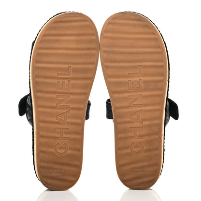 Chanel Cord Lambskin Quilted Logo Sandals 39 Black 4 of 4