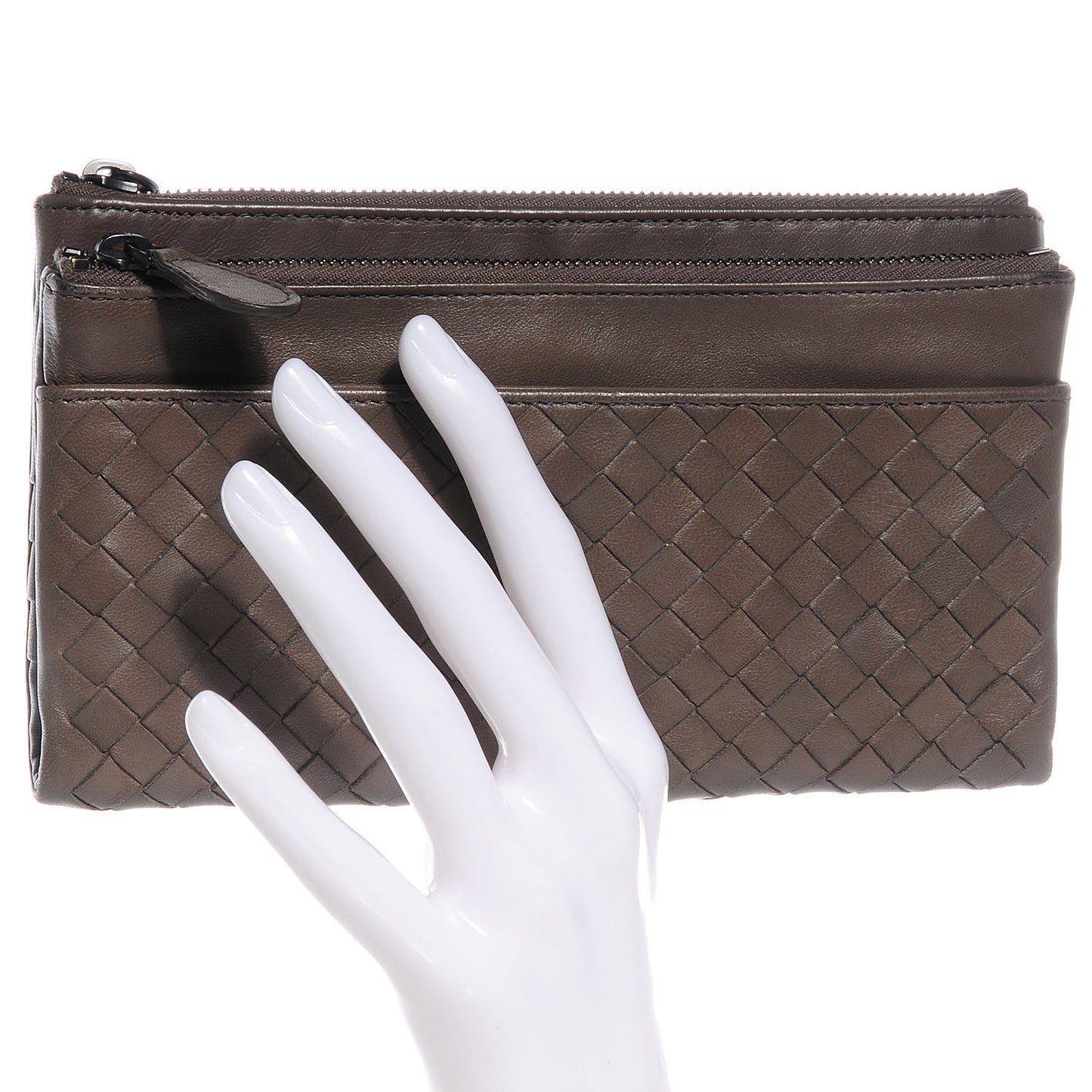 Nappa Intrecciato Double Zip Clutch Wallet Ebano