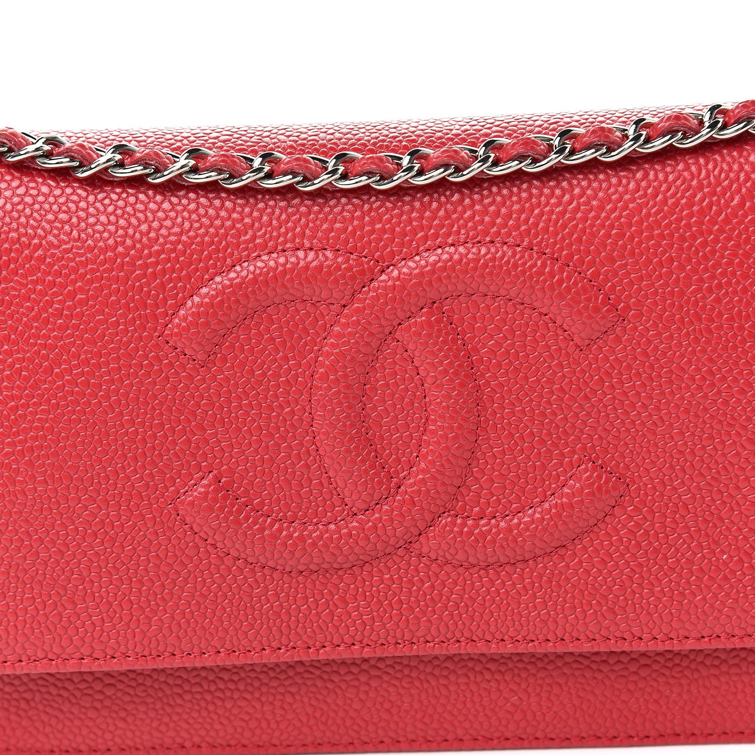 Chanel Caviar Timeless CC Wallet On Chain WOC Red 11 of 12