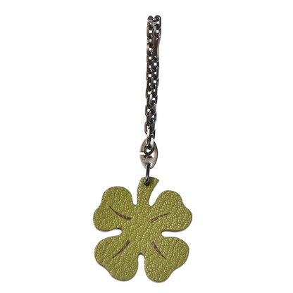 Hermes Chevre Mysore Lucky Clover Key Chain Bag Charm Vert Anis Orange 1 of 5