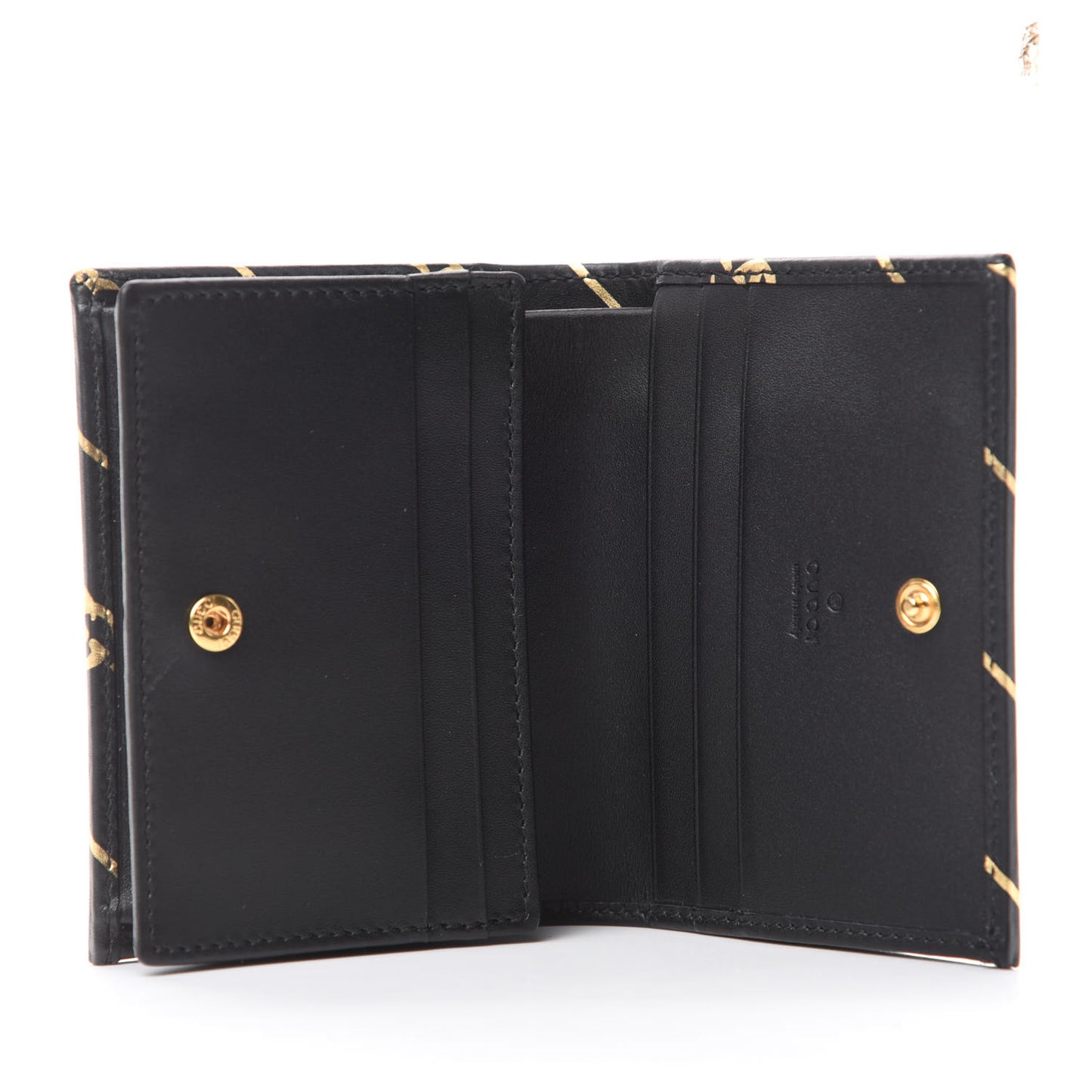 Calfskin Diagonal GG Card Case Black Gold