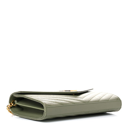 Saint Laurent Grain De Poudre Matelasse Chevron Monogram Chain Wallet Pistachio 4 of 9