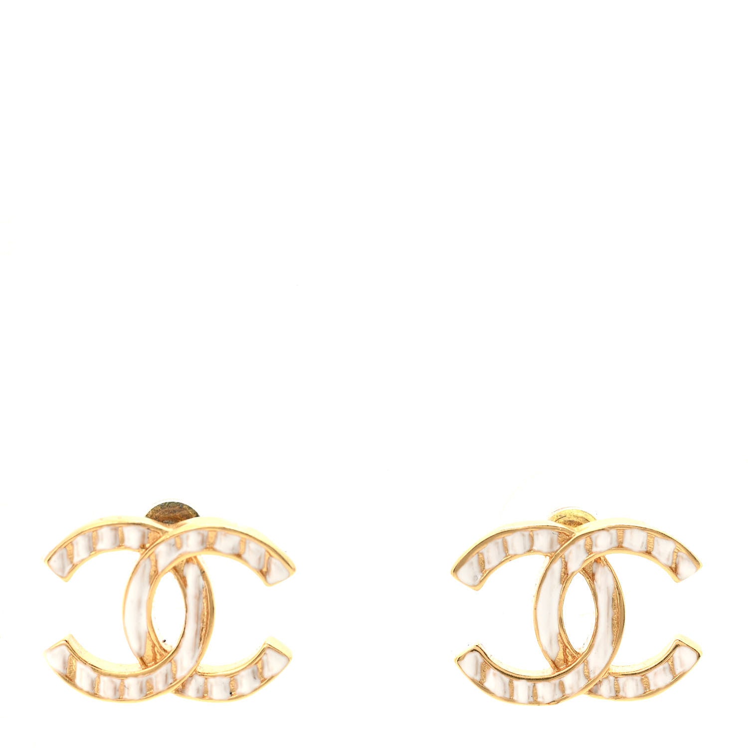 Chanel Metal CC Earrings Gold White 1 of 4