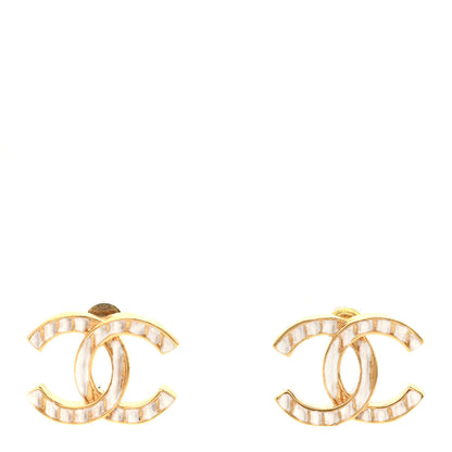 Chanel Metal CC Earrings Gold White 1 of 4