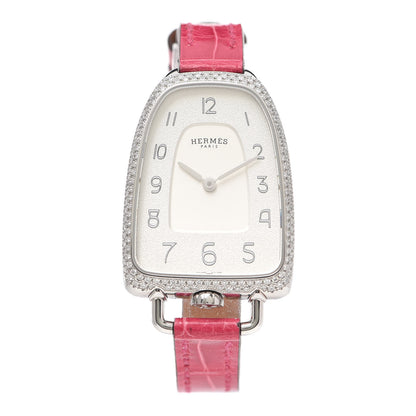Hermes Stainless Steel Alligator Diamond Bezel 26mm Galop Quartz Watch Framboise 1 of 5