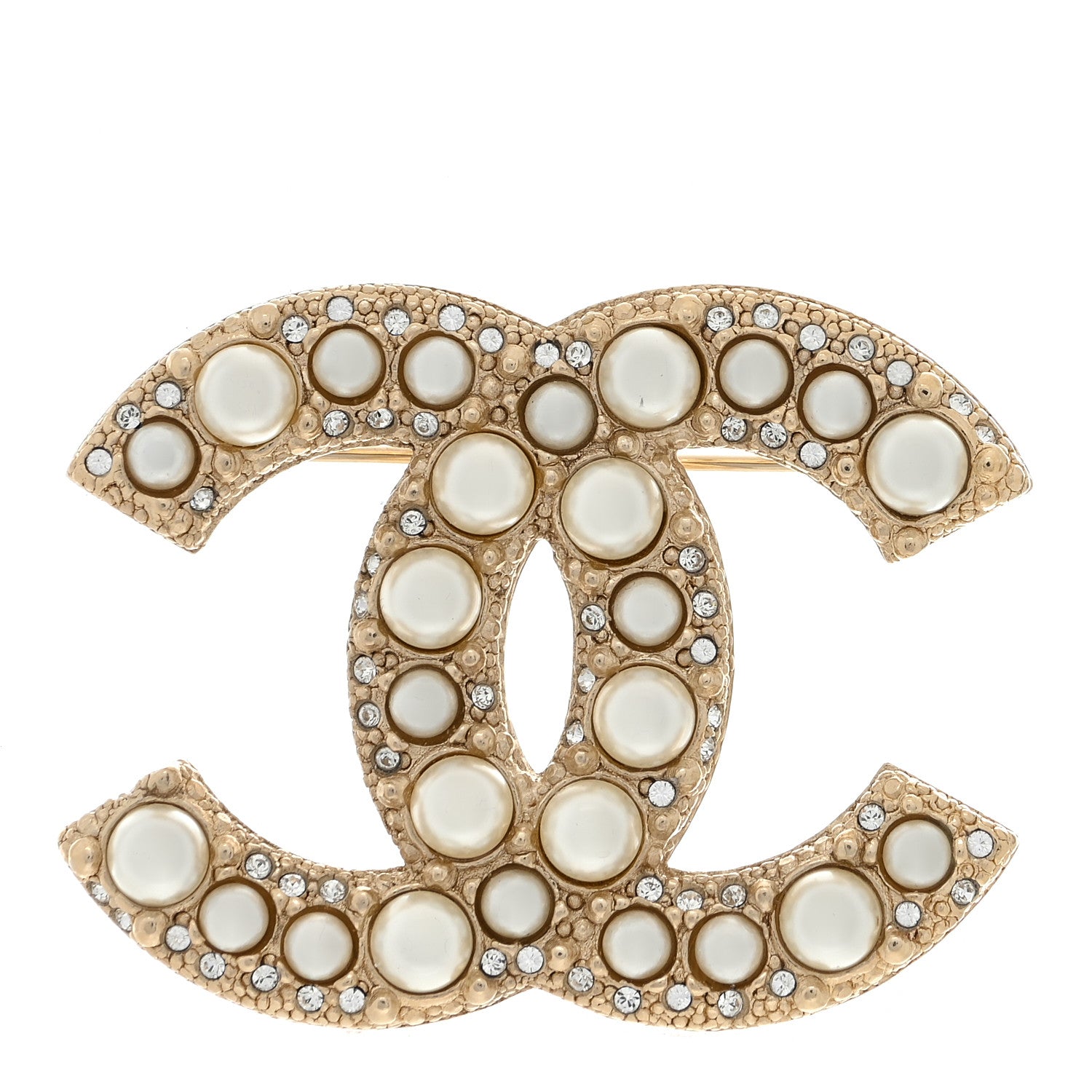 Chanel Metal Crystal Graduated Pearl CC Brooch Gold 1 of 4