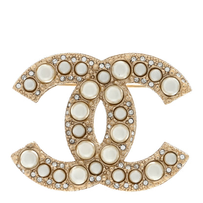 Chanel Metal Crystal Graduated Pearl CC Brooch Gold 1 of 4