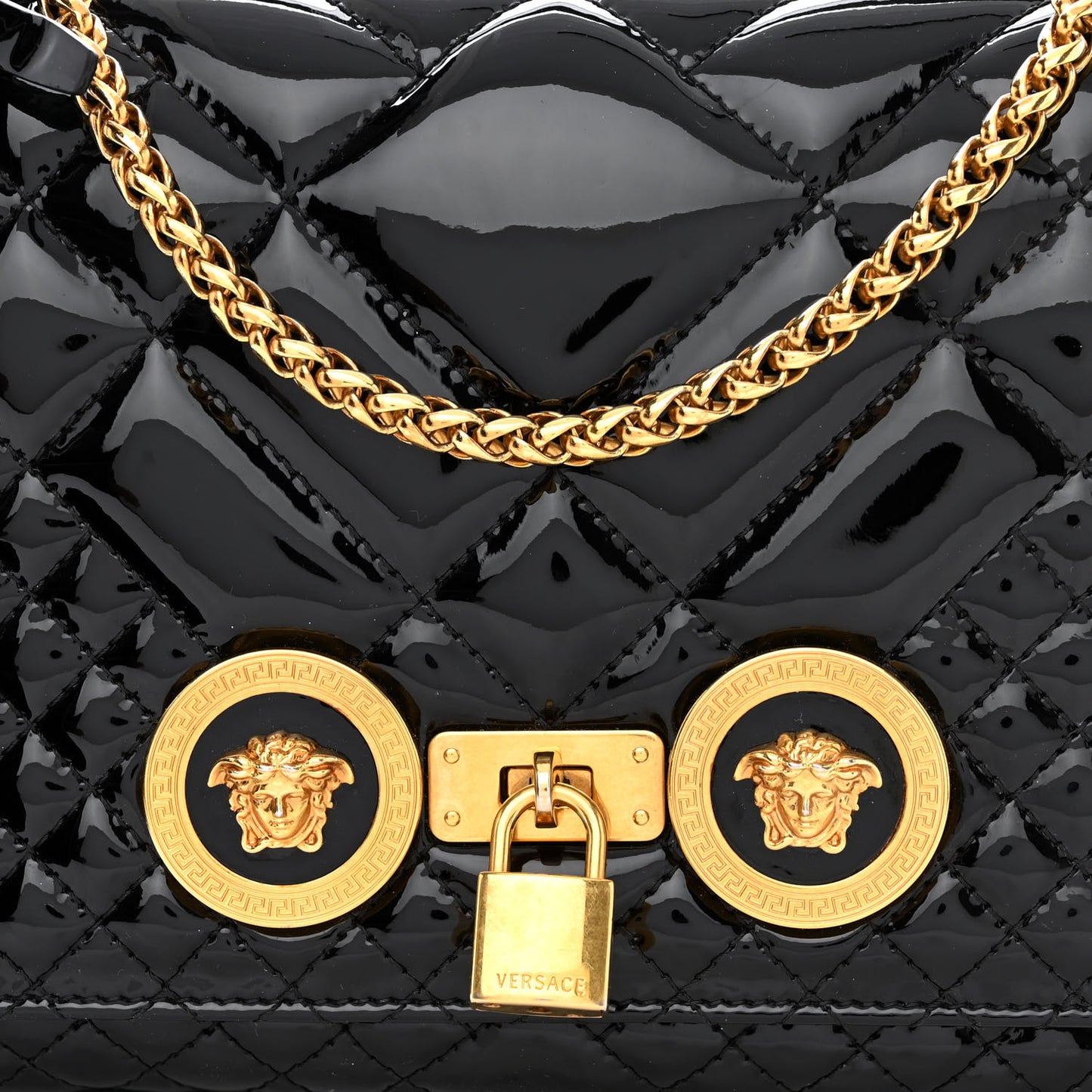 Patent Quilted Icon Shoulder Bag Black