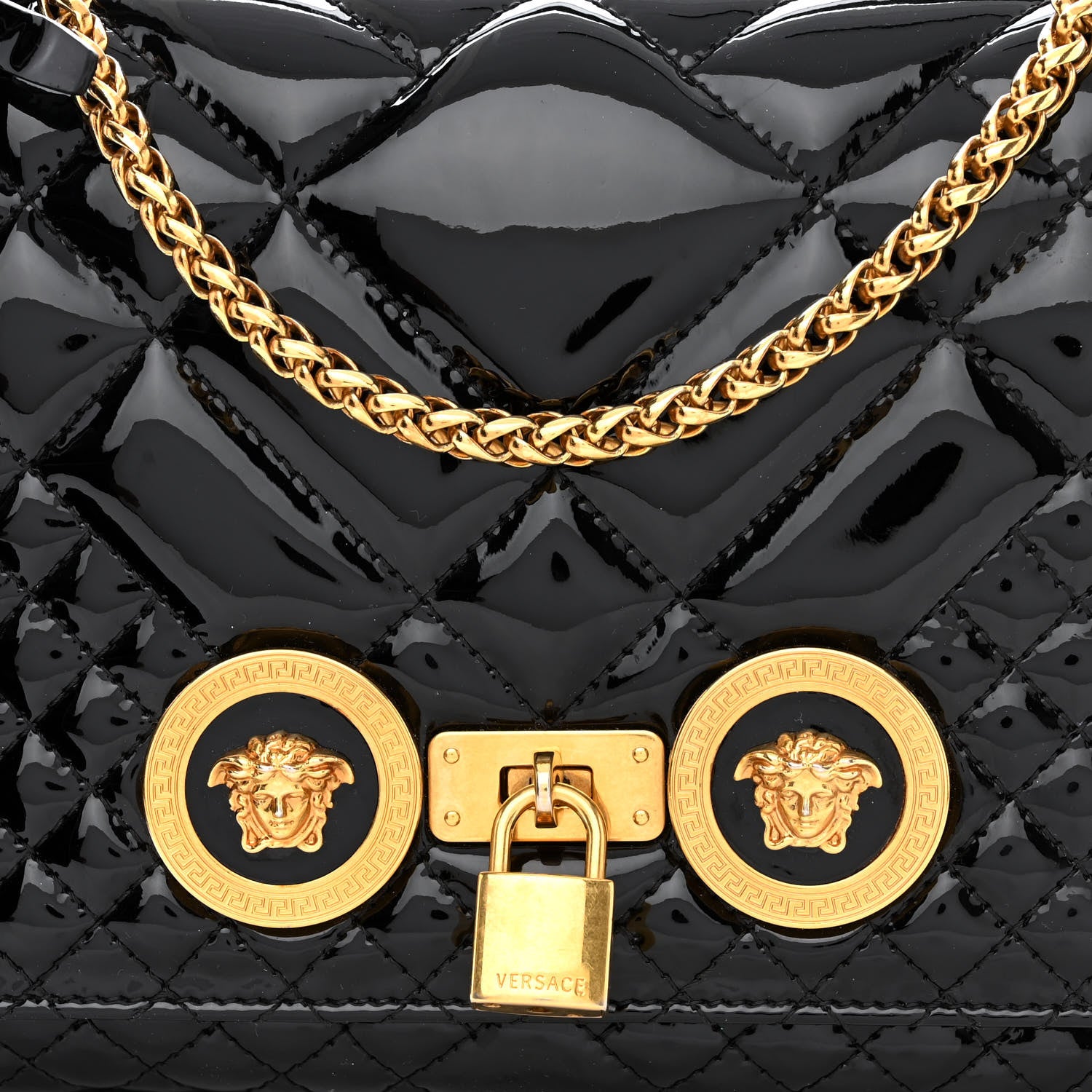 Versace Patent Quilted Icon Shoulder Bag Black 8 of 14