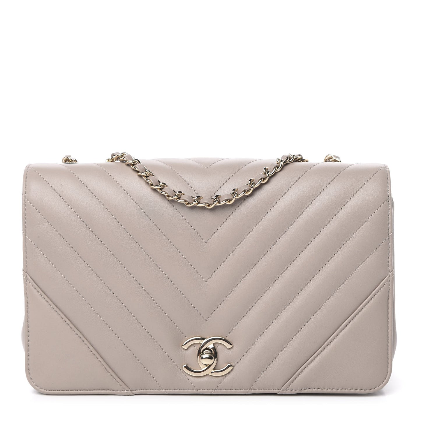 Calfskin Chevron Quilted Small Statement Flap Grey