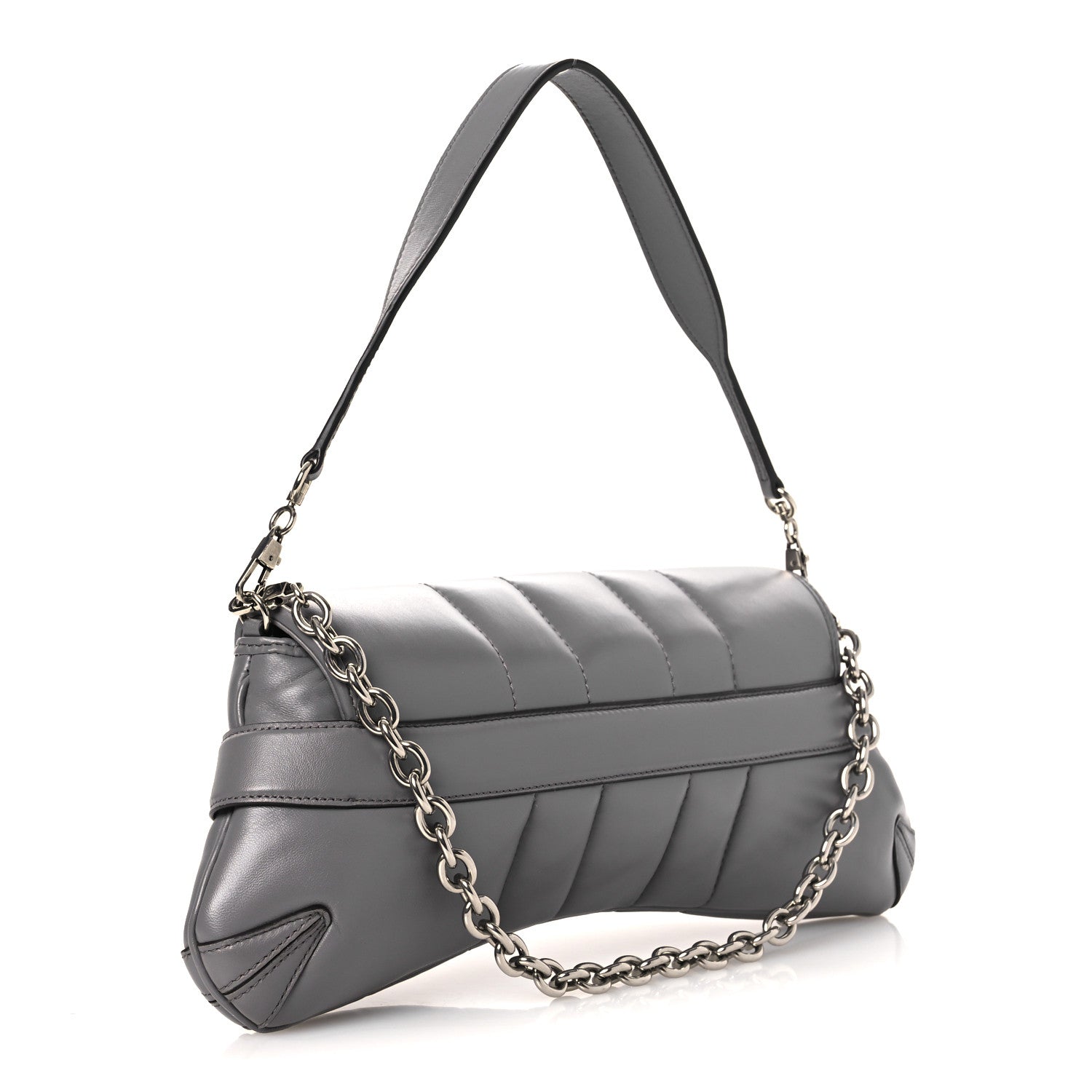 Gucci Nappa Vertical Matelasse Medium Maxi Horsebit Chain Shoulder Bag Grey 3 of 11