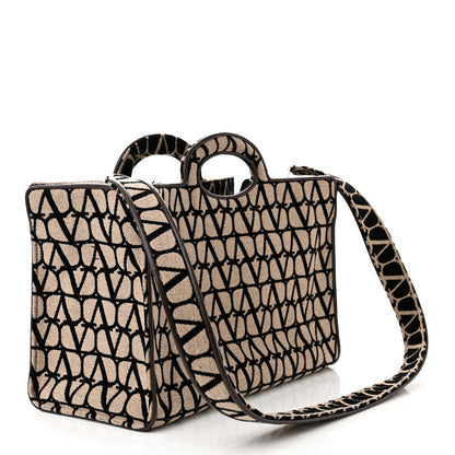 Valentino Garavani Toile Iconographe Goatskin Le Troisieme Shopping Bag Naturale Black Fondant 4 of 14