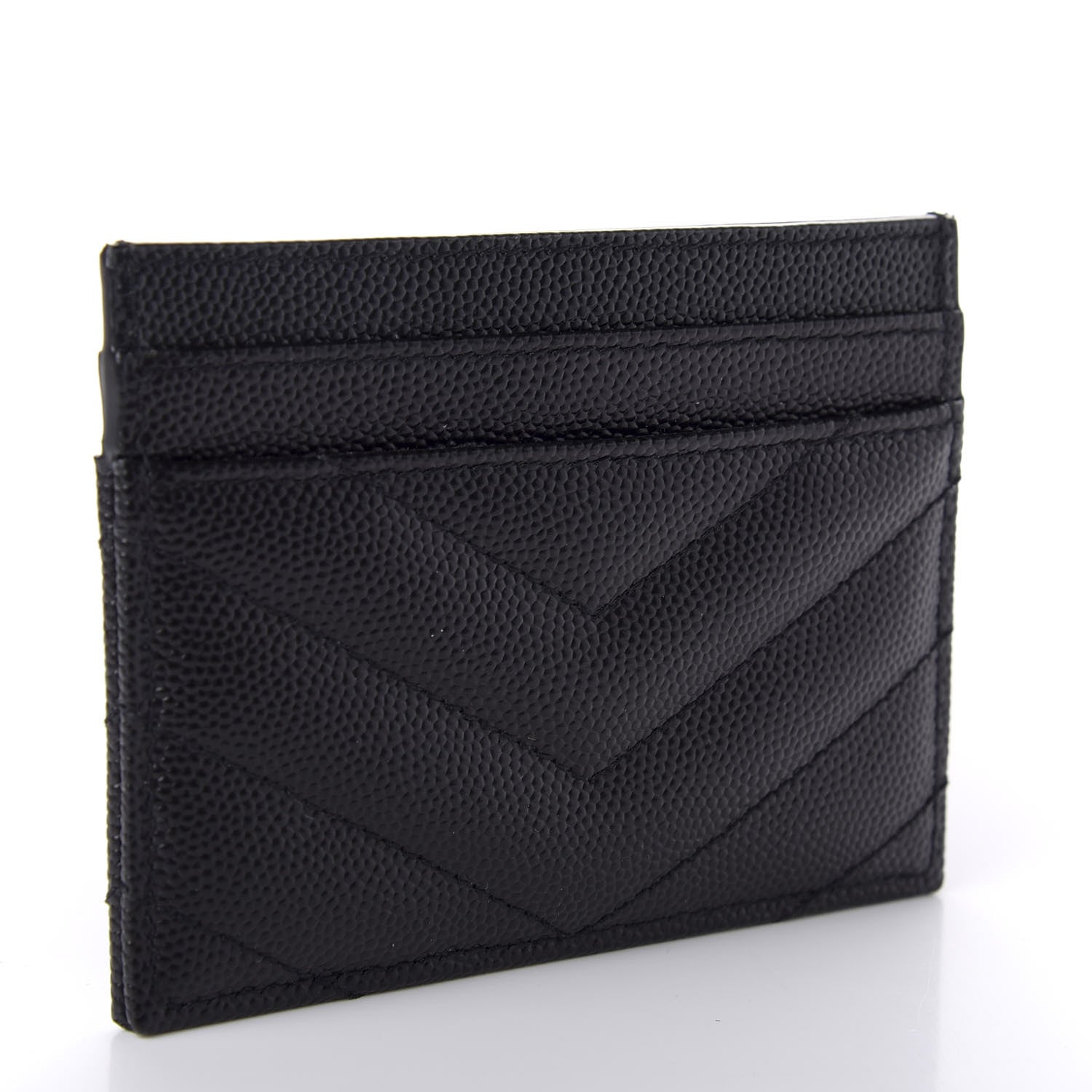 Saint Laurent Grain De Poudre Matelasse Chevron Monogram Credit Card Case Black 3 of 8