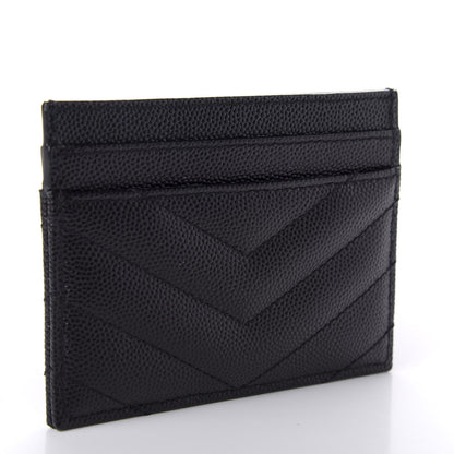 Saint Laurent Grain De Poudre Matelasse Chevron Monogram Credit Card Case Black 3 of 8