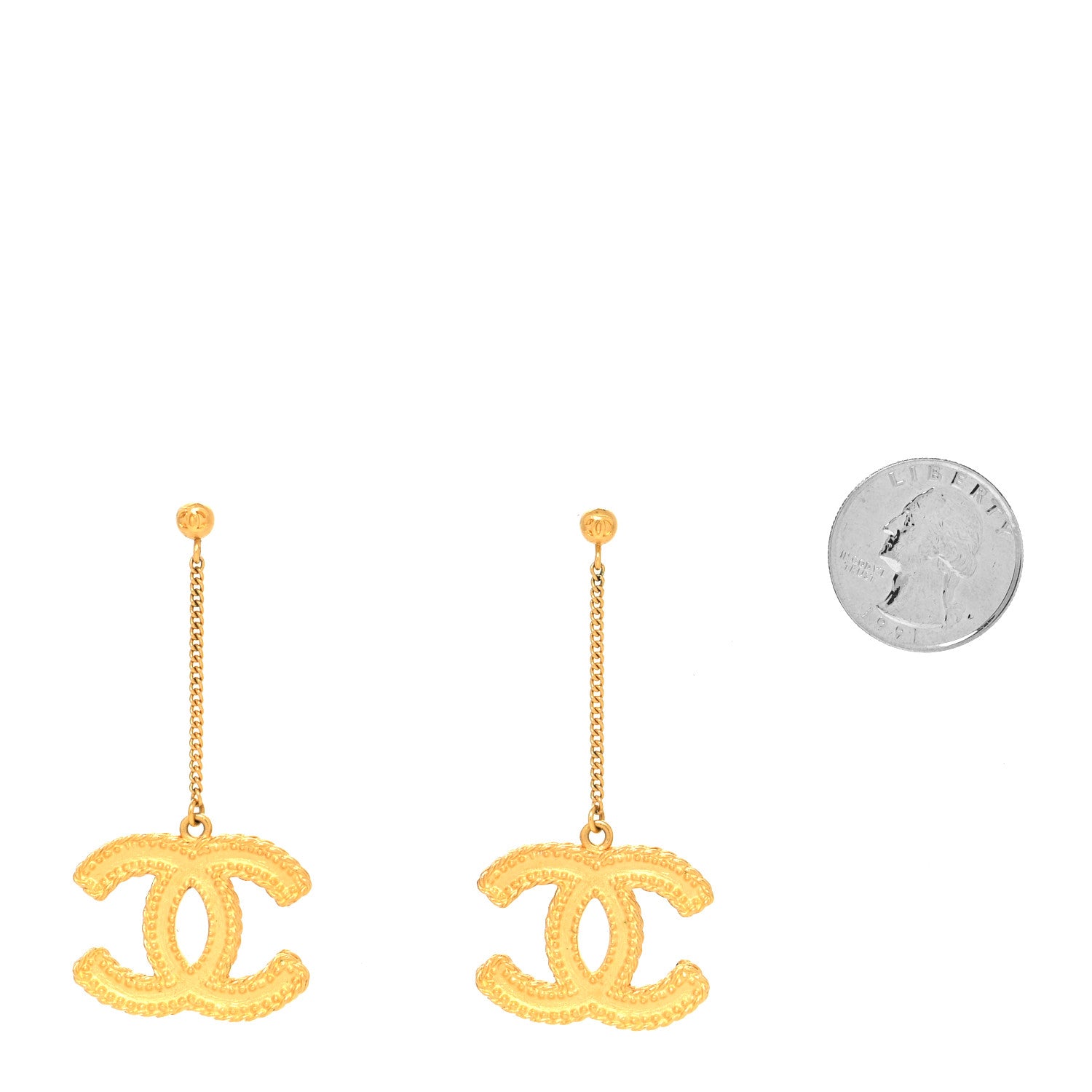 Chanel CC Drop Earrings Matte Gold 2 of 4