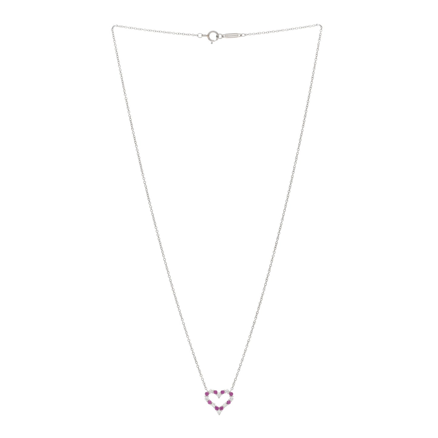 Platinum Diamond Pink Sapphire Mini Heart Pendant Necklace