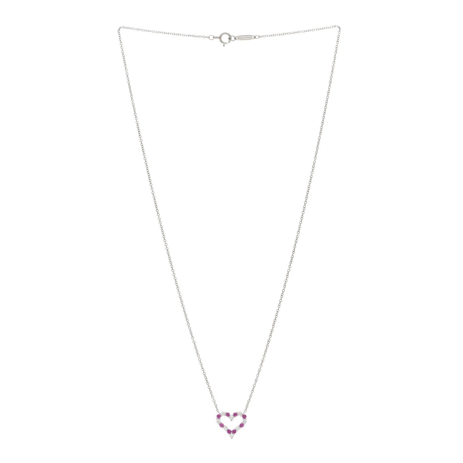 Tiffany Platinum Diamond Pink Sapphire Mini Heart Pendant Necklace 3 of 6
