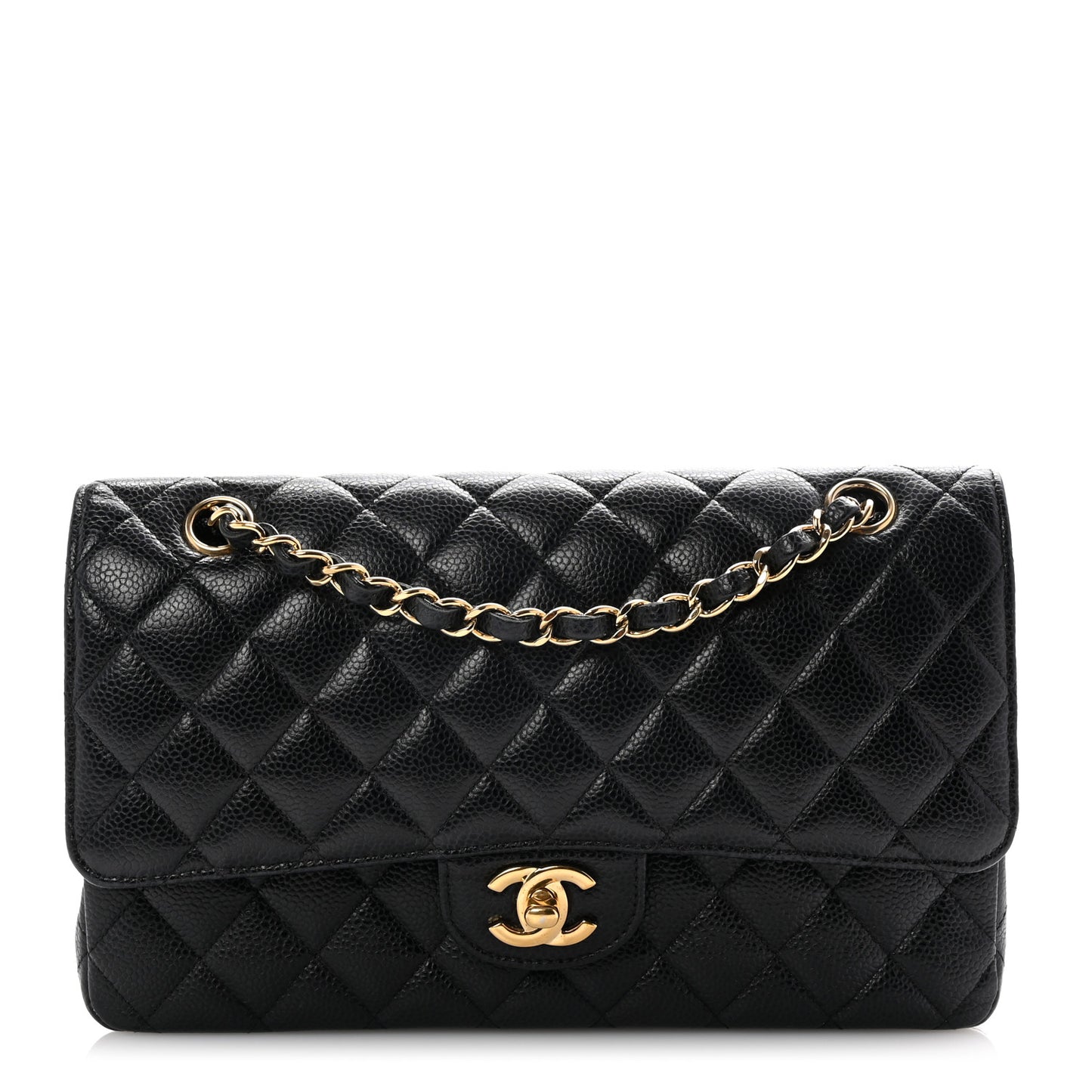 Caviar Quilted Medium Double Flap Black