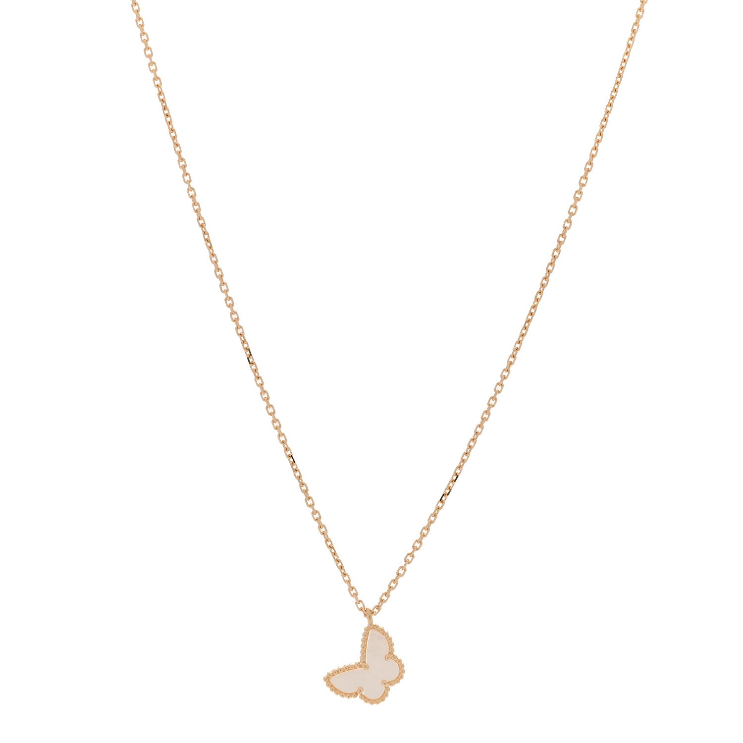 Van Cleef & Arpels 18K Yellow Gold Mother of Pearl Sweet Alhambra Butterfly Pendant Necklace 1 of 5
