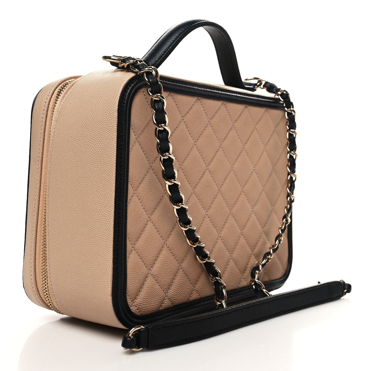 Chanel Caviar Quilted Large CC Filigree Vanity Case Beige Black 4 of 12