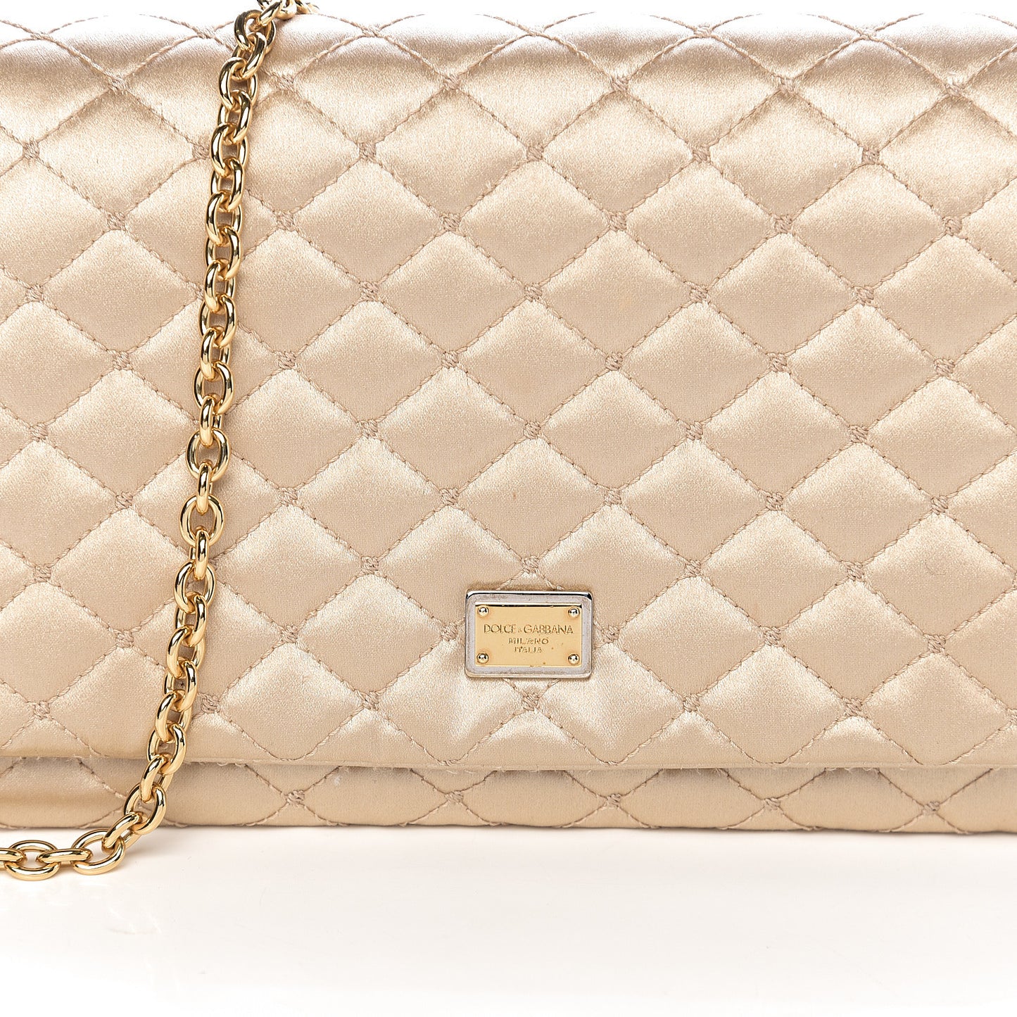 Satin Quilted Chain Clutch Light Gold
