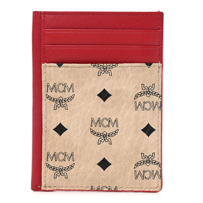 MCM Visetos Money Clip Card Case Beige Ruby Red 1 of 7