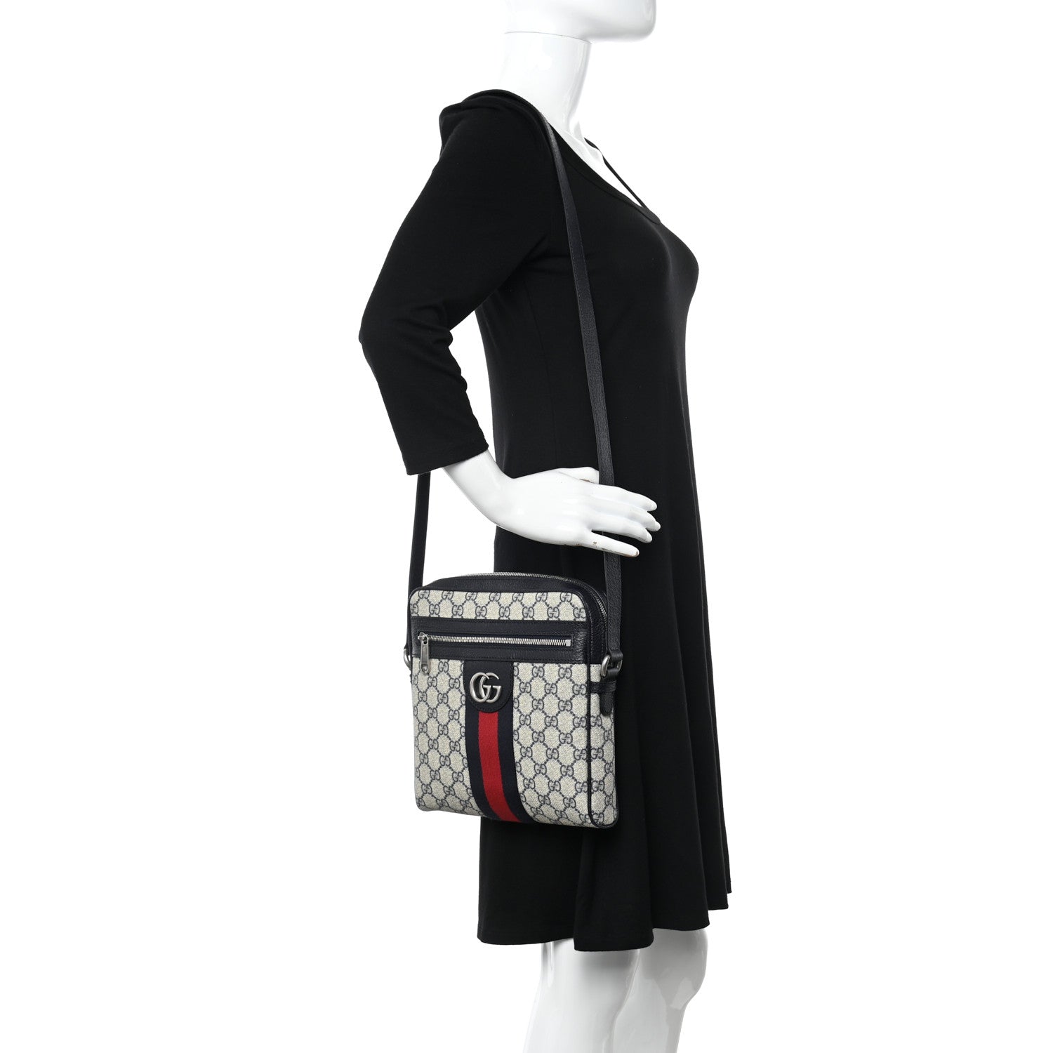 Gucci GG Supreme Monogram Textured Dollar Calfskin Web Small Ophidia Messenger Bag Beige Blue 2 of 10