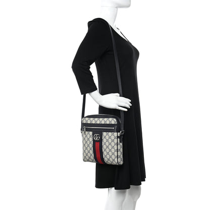 Gucci GG Supreme Monogram Textured Dollar Calfskin Web Small Ophidia Messenger Bag Beige Blue 2 of 10