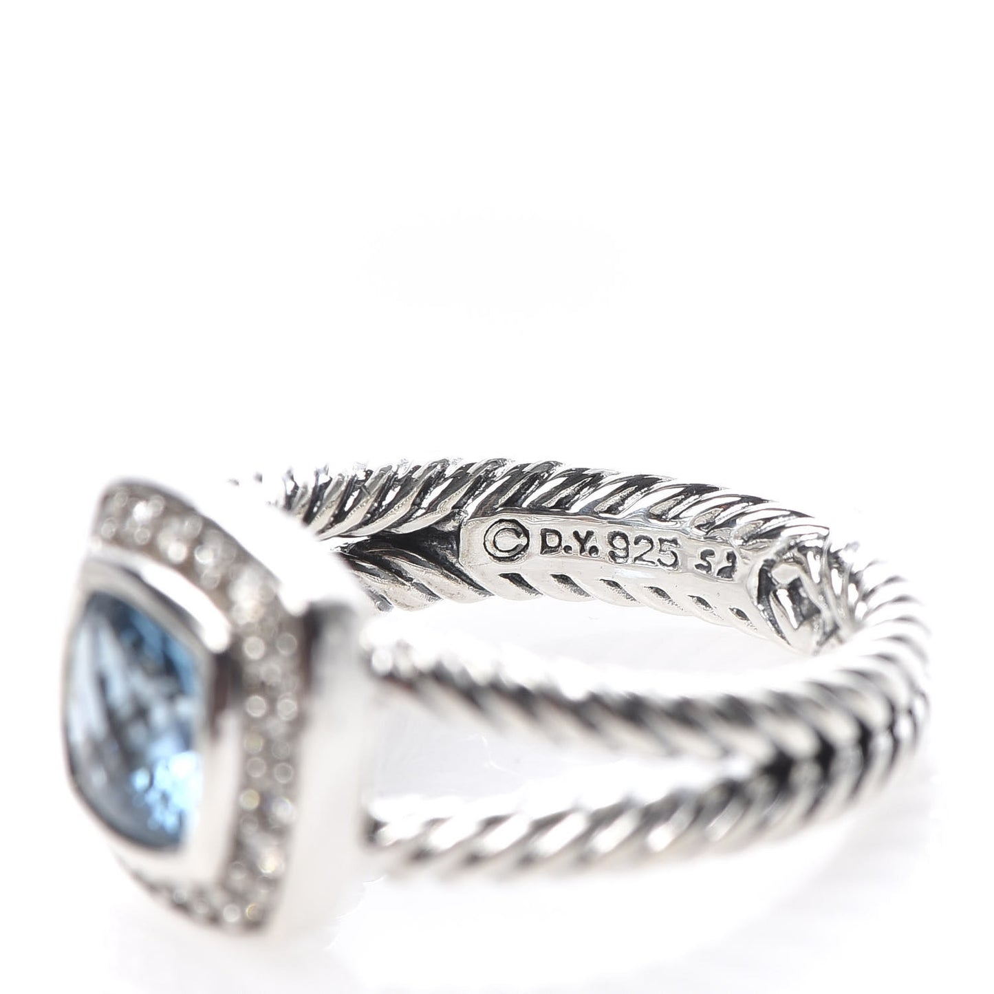 Sterling Silver Diamond Blue Topaz 7mm Petite Albion Ring 52 6