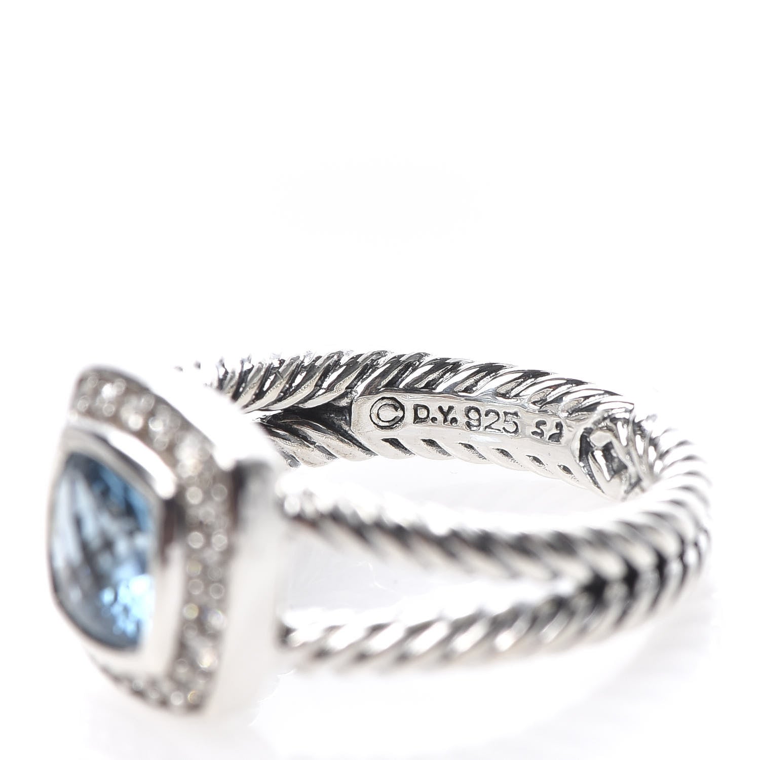 David Yurman Sterling Silver Diamond Blue Topaz 7mm Petite Albion Ring 52 6 4 of 4