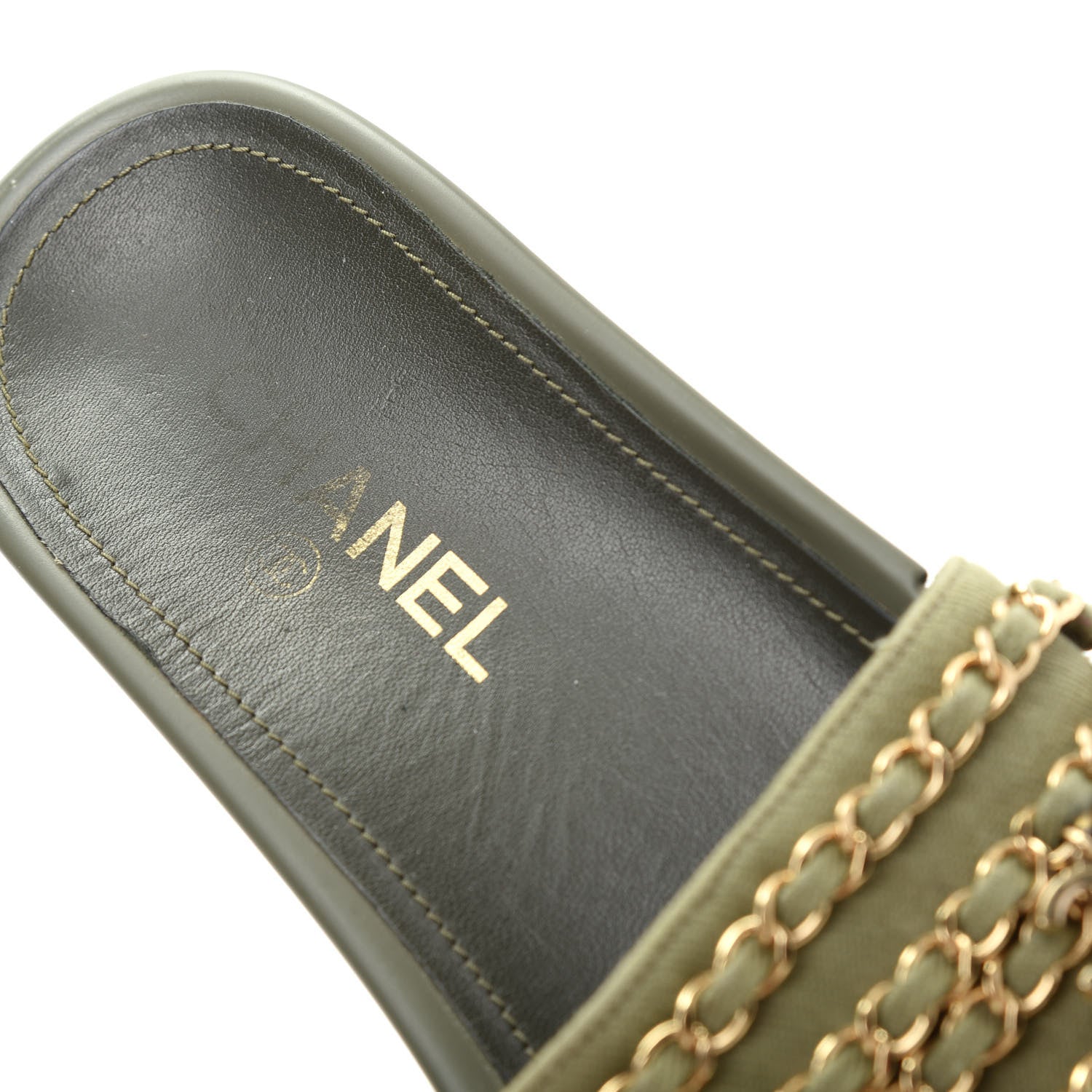 Chanel Canvas Chain Flat Sandals 38 Khaki 8 of 10