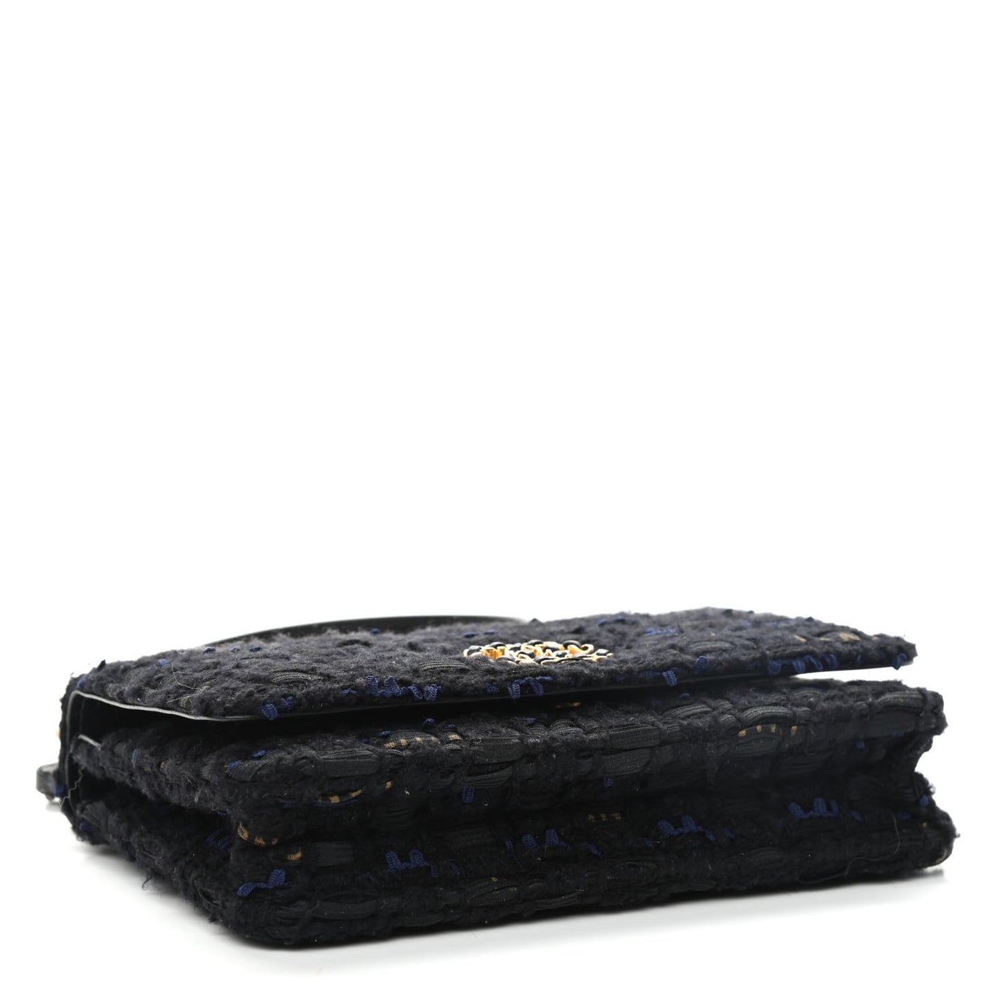 Tweed Quilted Chanel 19 Wallet On Chain WOC Black Navy Gold