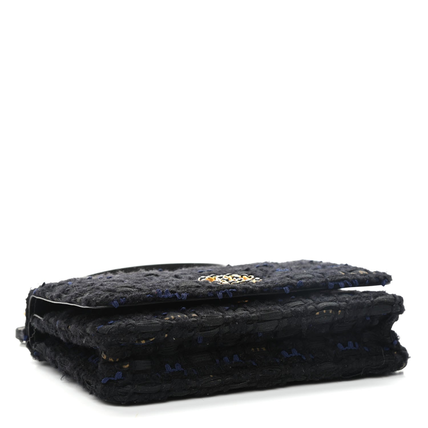 Chanel Tweed Quilted Chanel 19 Wallet On Chain WOC Black Navy Gold 3 of 9