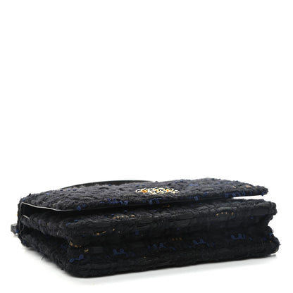 Chanel Tweed Quilted Chanel 19 Wallet On Chain WOC Black Navy Gold 3 of 9