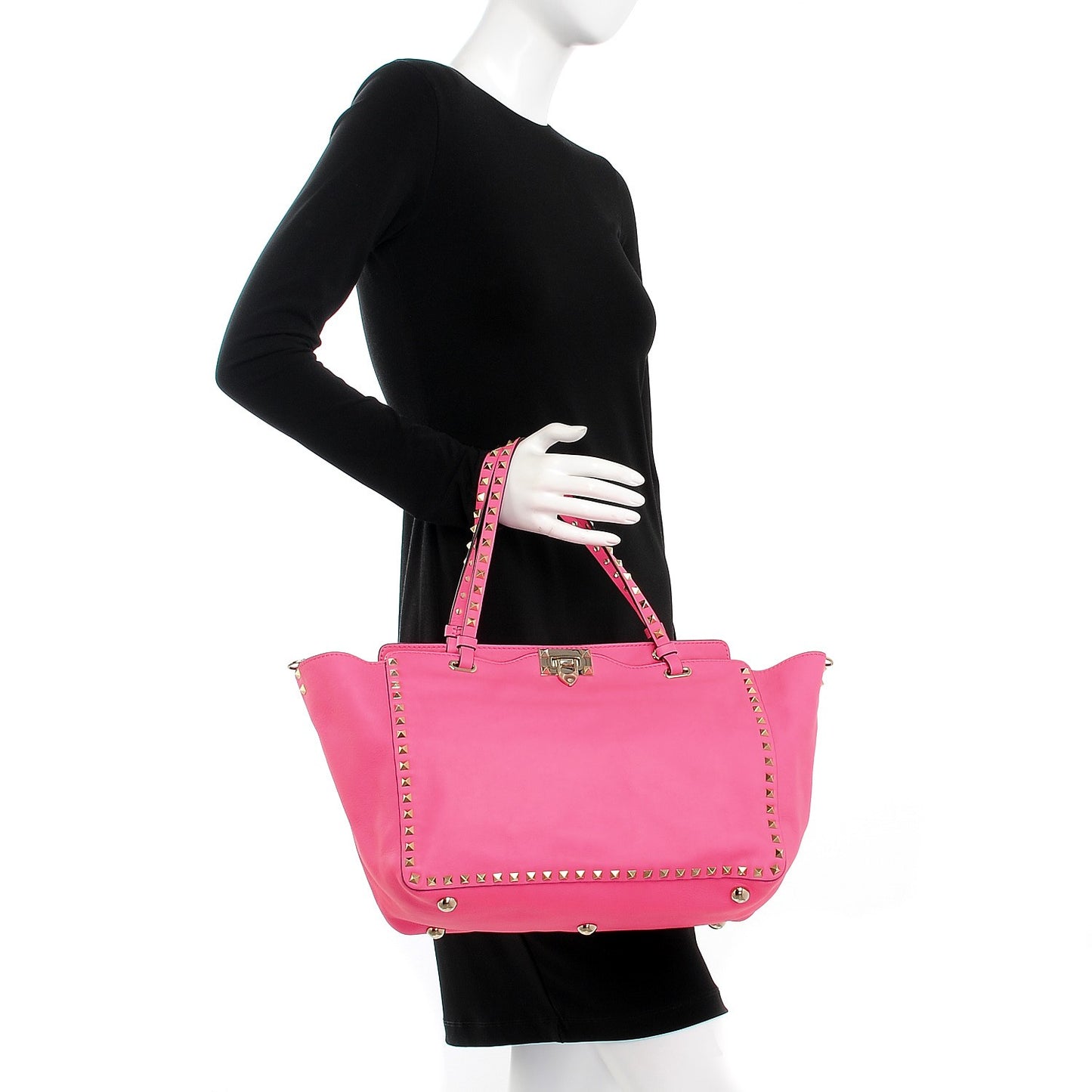 Vitello Medium Rockstud Tote Fuxia Fluo