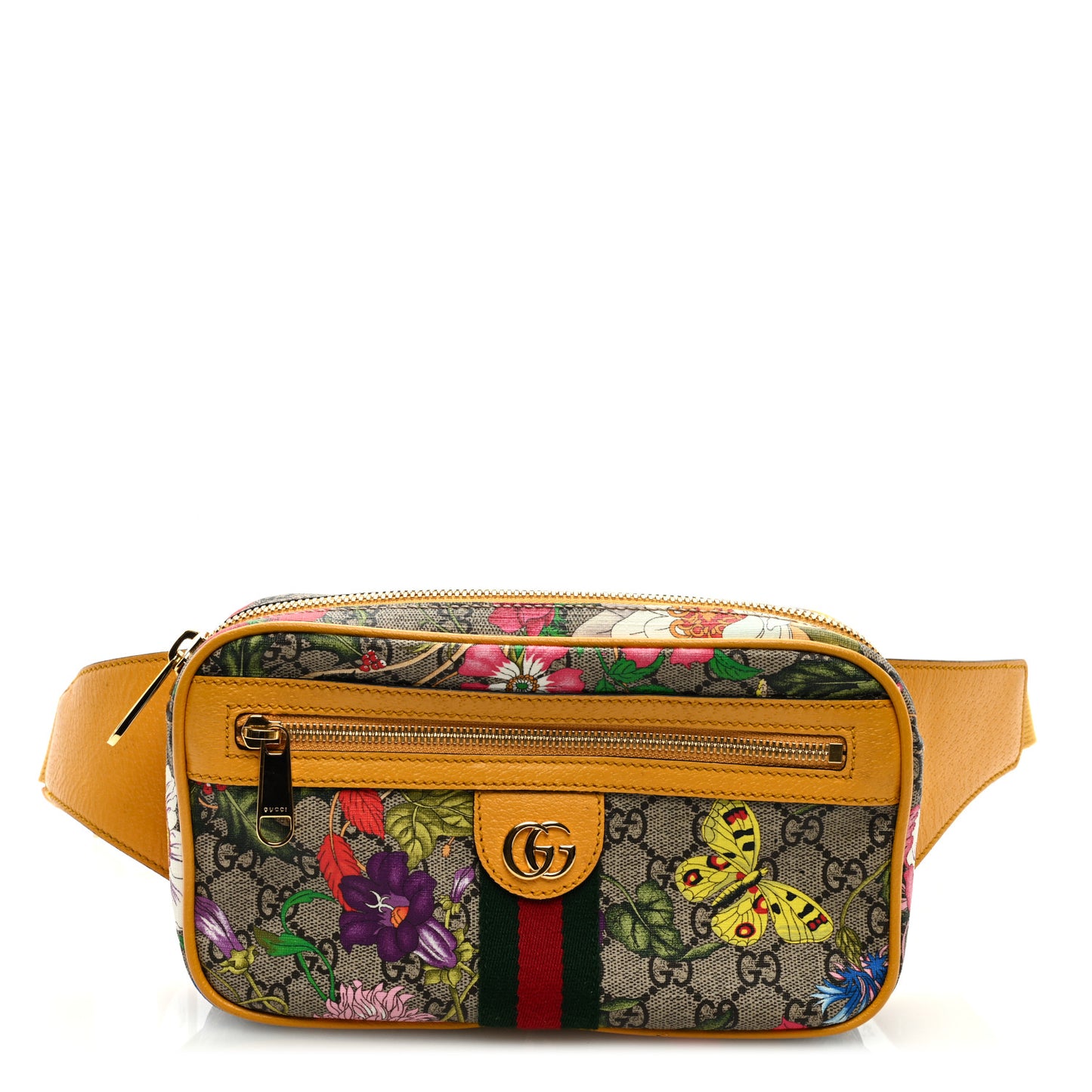 GG Supreme Monogram Flora Medium Ophidia Belt Bag Beige Multicolor Crop