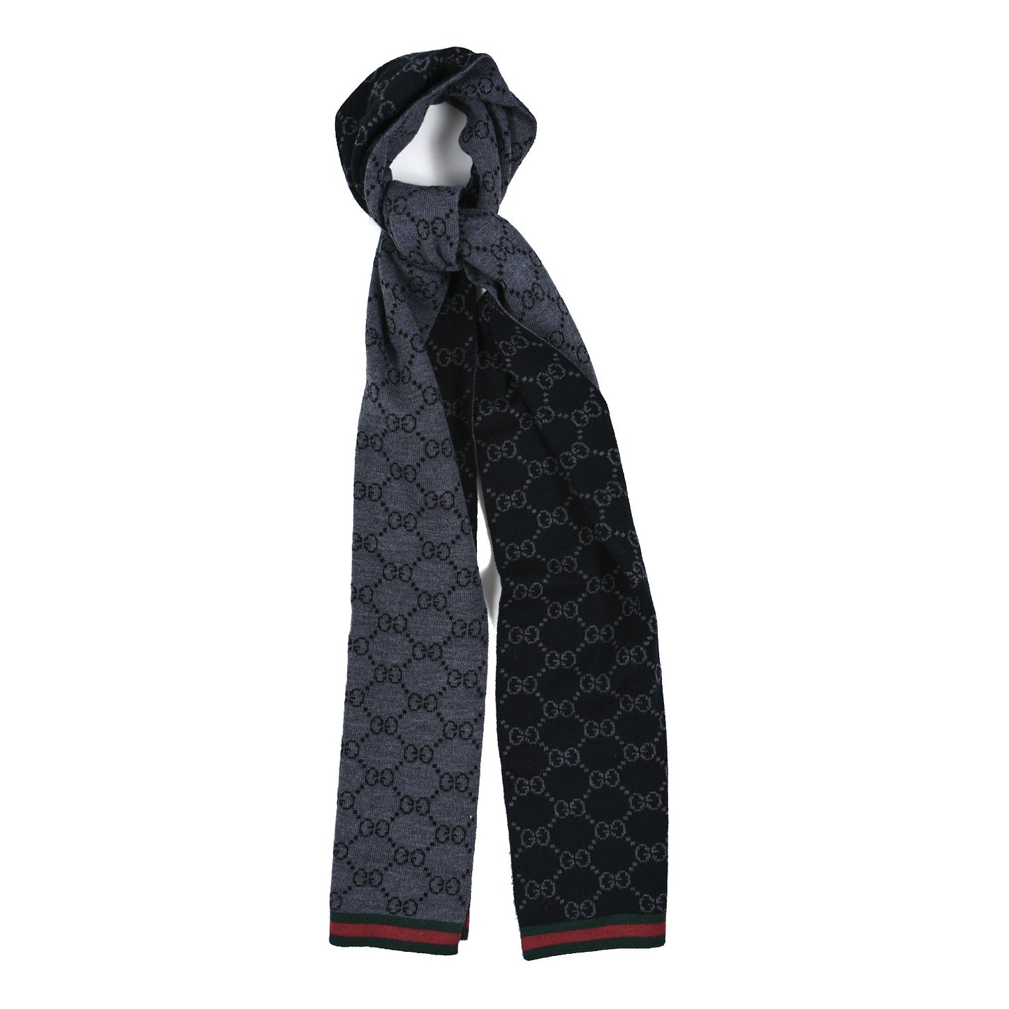 Wool Tricot GG Monogram Web Solange Scarf Black Medium Grey