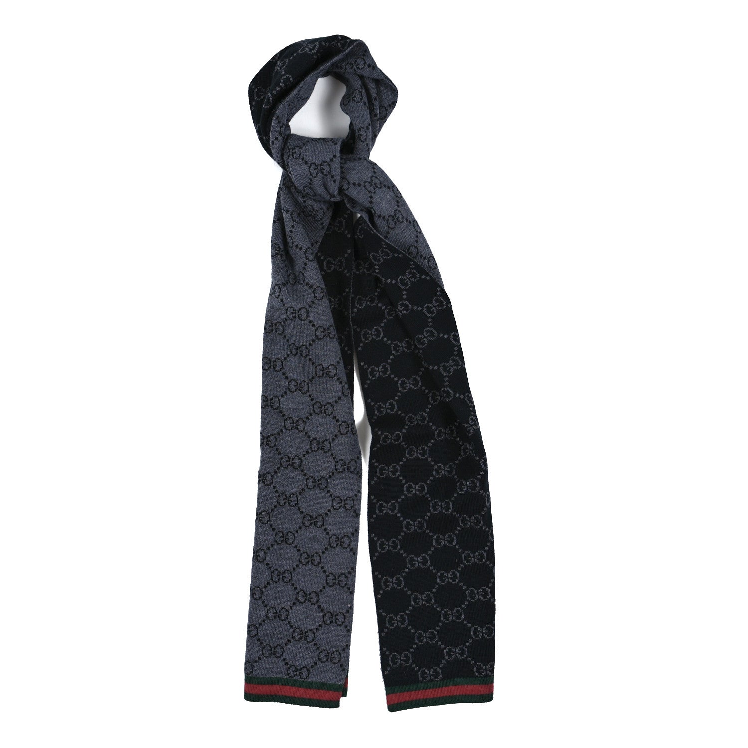 Gucci Wool Tricot GG Monogram Web Solange Scarf Black Medium Grey 1 of 3