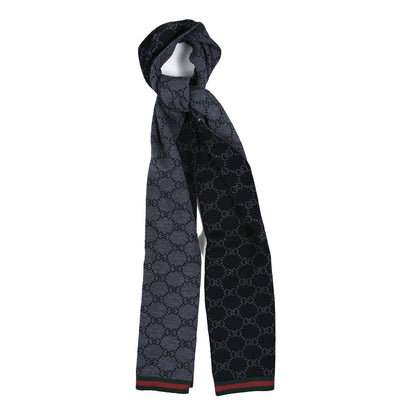 Gucci Wool Tricot GG Monogram Web Solange Scarf Black Medium Grey 1 of 3