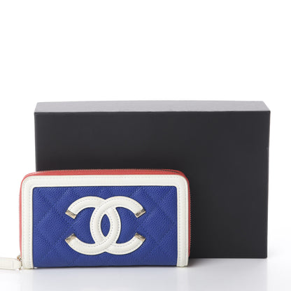 Chanel Caviar Quilted Medium Filigree Zip Around Wallet Blue White Red 8 of 8