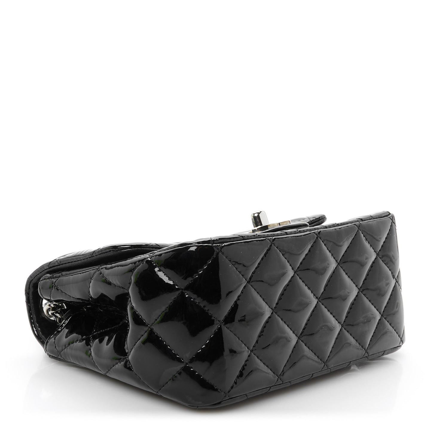 Patent Calfskin Quilted Mini Square Flap Black