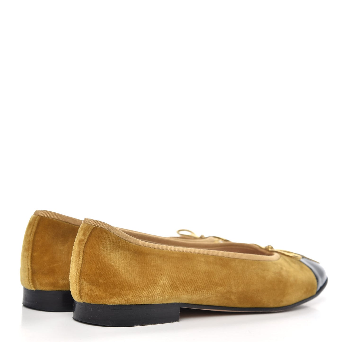 Velvet Patent Calfskin Cap Toe Ballerina Flats 37.5 Gold Black